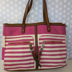 Tommy Hilfiger Women's Pink & White Stripe Satchel With Zips